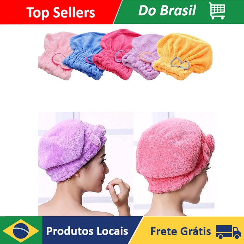 Touca de Banho Toalha Cabelo Secar Rapido Microfibra