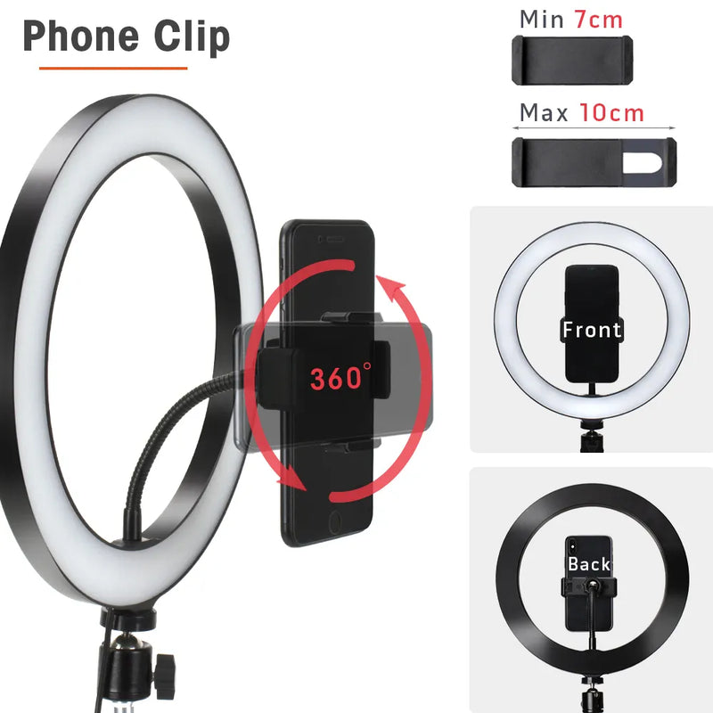 Tripé Com Anel de Luz Led para Fotografia, Lâmpada para Selfie, com Suporte para Celular, Lâmpada Fotográfica para Streaming de Vídeo ao Vivo