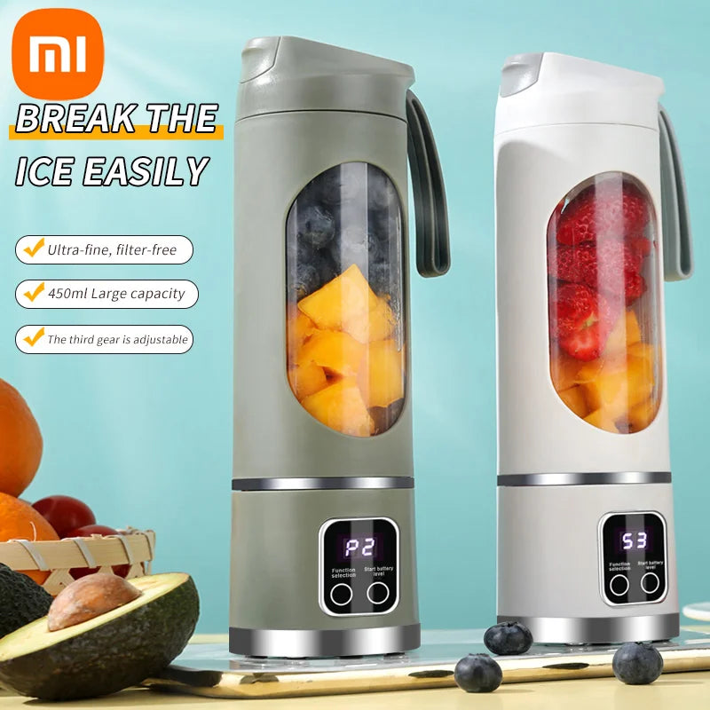 Xiaomi 450ml espremedor de frutas 8 lâminas 3 velocidades usb recarregável tampa dupla design durável triturador de gelo liquidificador portátil