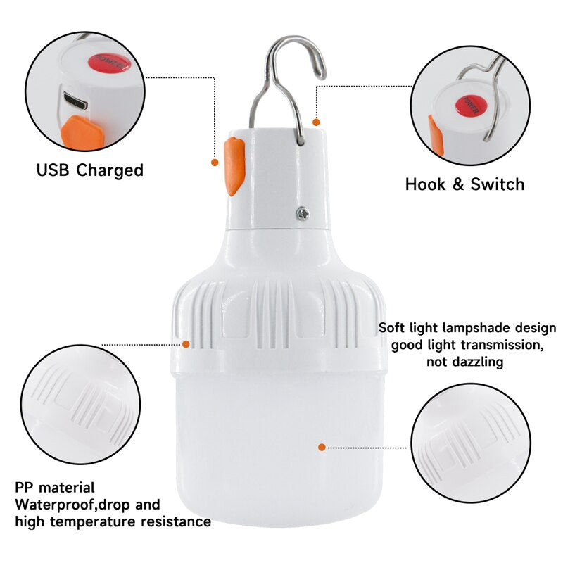 Lampada Led Usb Recarregavel Para Campim e Pesca