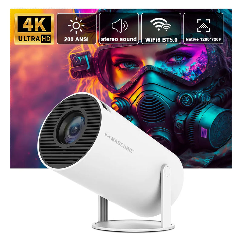 Projetor Transpeed-4K Portátil Android 11 para Cinema em Casa e ao ar Livre, Dual WiFi 6, 200 ANSI, Allwinner H713, BT5.0, 1080P, 1280x 720P