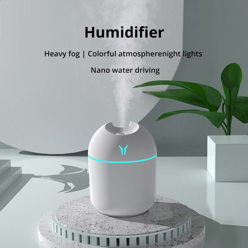 Mini Umidificador de Ar Ultra-Sônico Branco, Luz Romântica, USB, Difusor de Óleo Essencial,250ML