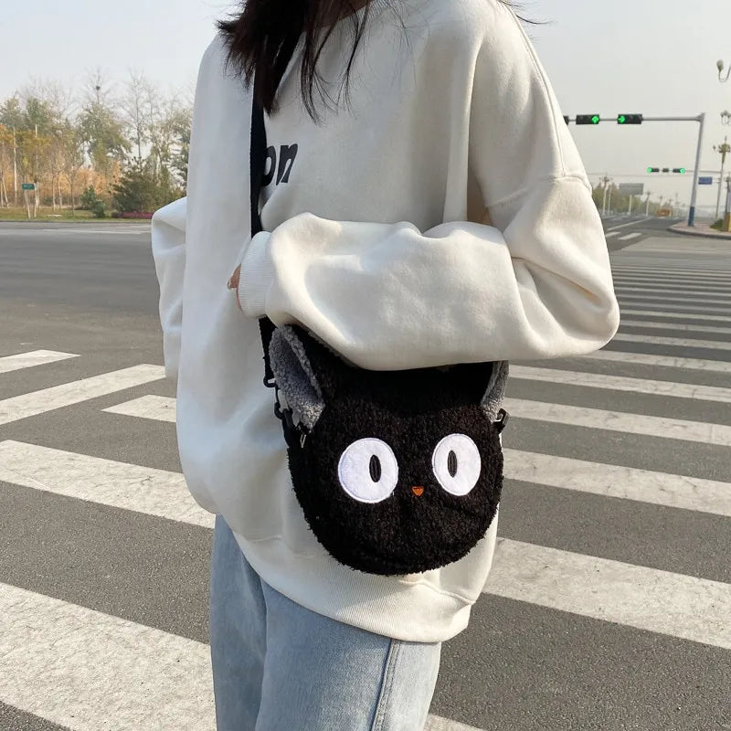 Bolsa de Ombro de Pelúcia Cartoon para Mulheres, Bolsa Crossbody Kawaii, Bolsa para Telefone, Estilo Japonês