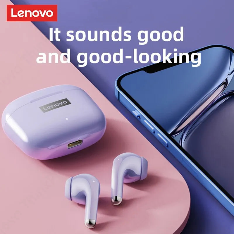 Fones de Ouvido Lenovo LP40 Pró Bluetooth 5.0 Esportes Sem Fio à Prova D`água Com Microfone Controle Toque TWS