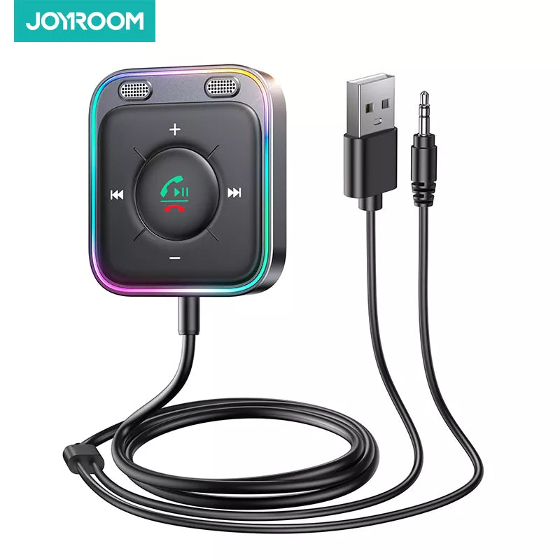 Adaptador de Carro Aprimorado Joyroom Bluetooth 5.3 com Microfones Duplos e Cancelamento de Ruídos 3.5mm Adaptador Aux Receptor Sem Fio Bluetooth