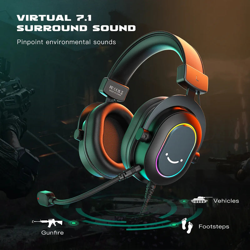 Fone de Ouvido para Jogos Fifine Dynamic RGB com Fones de Ouvido, com Microfone e Som Surround 7.1 Sound PC PS4 PS5 3 Opções de EQ Jogos, Filmes e Músicas