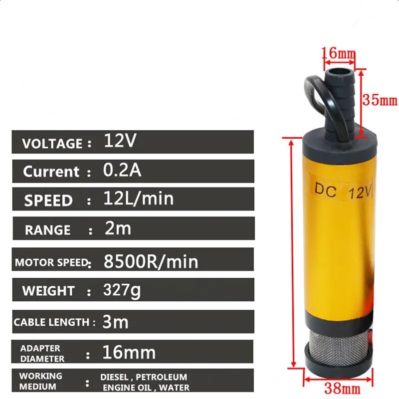 Mini Bomba Submersível Elétrica Portátil, 12v 24v dc para Bombear Óleo Diesel, Água, Concha de Liga de Alumínio, 12l/min, Bomba de Transferência de Combustível