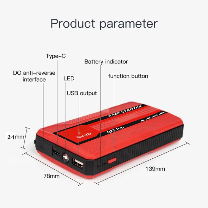 Carregador Portátil de Bateria de Carro 20000mah Com Lanterna de Led