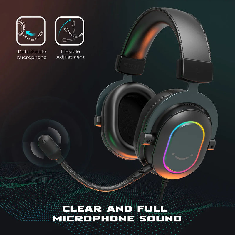 Fone de Ouvido para Jogos Fifine Dynamic RGB com Fones de Ouvido, com Microfone e Som Surround 7.1 Sound PC PS4 PS5 3 Opções de EQ Jogos, Filmes e Músicas