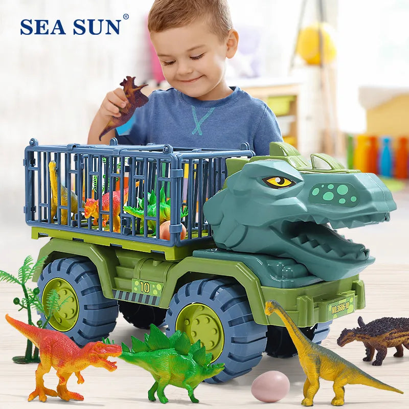 Carro Brinquedos Dinossauro, Caminhão Transporte, Transportadora Dino Animal Modelo Tyrannosaurus Réx,  Caminhão Jogo para Crianças, Presentes de Aniversário